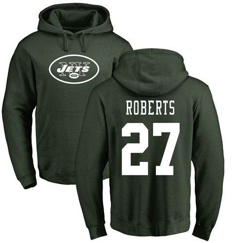New York Jets Men Green Darryl Roberts Name and Number Logo NFL Football 27 Pullover Hoodie Sweatshirts